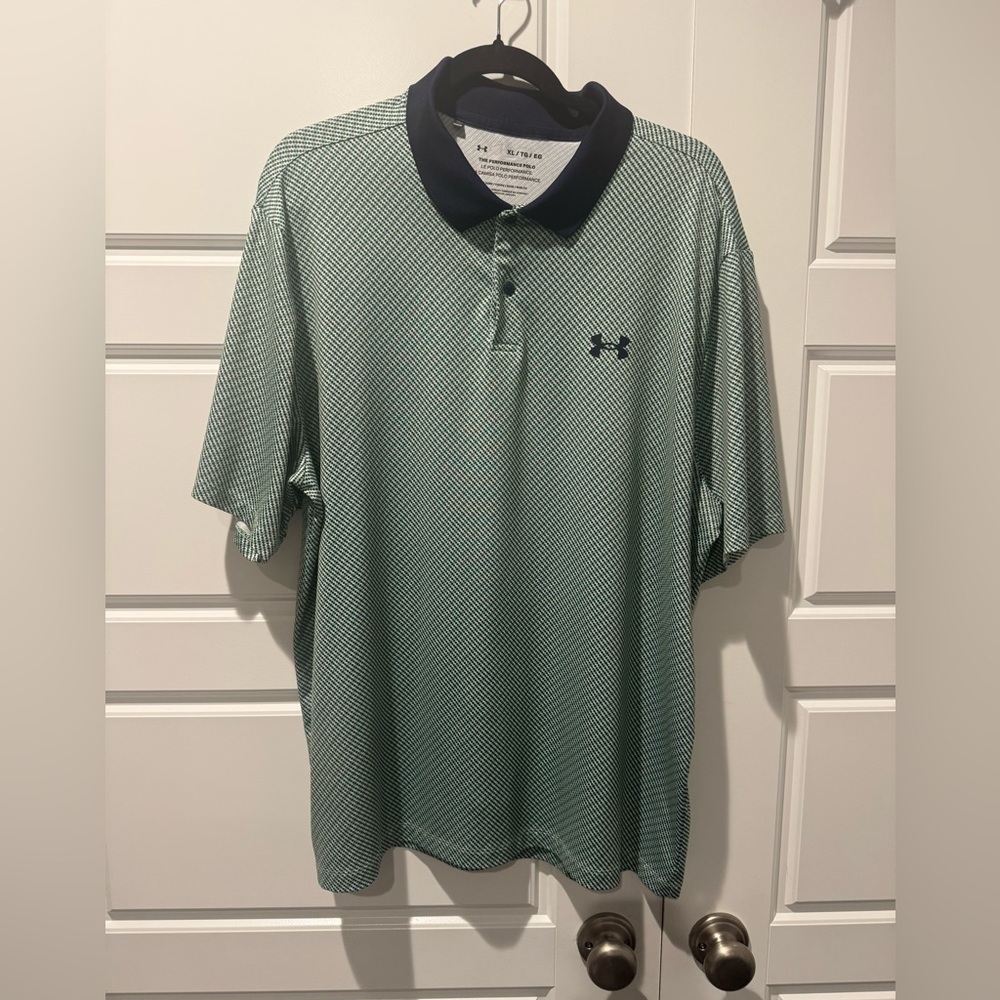 Under Armour The Performance Polo Geometric Navy & Greem Tagless Men’s X-Large